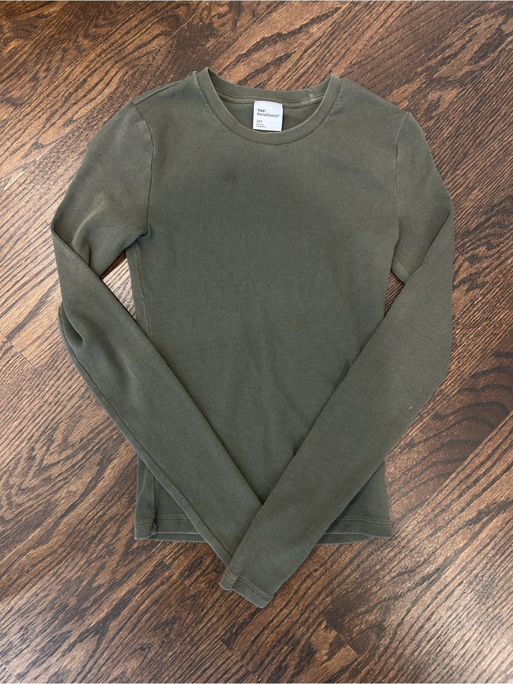 Aritzia Olive Ribbed Crew Neck Top